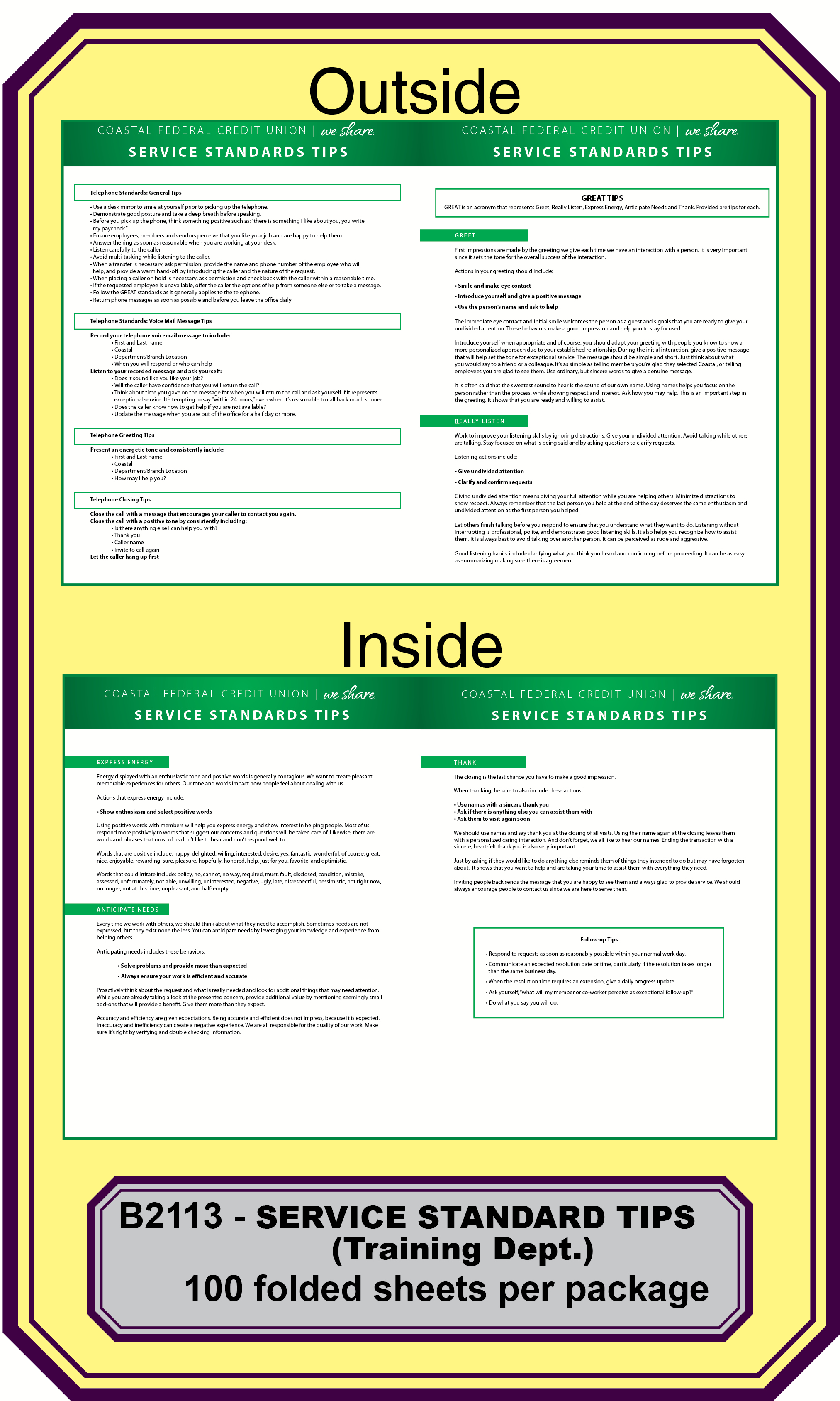 Service Standard Tips-Training Dept.- 11 x 17 flyer**<b>Order By:  Package of 100 folded flyers</b>